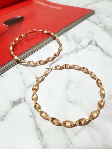 Gold Textured Spiral Hoop