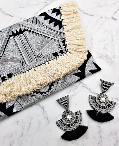 Black Aztec Tassel Clutch