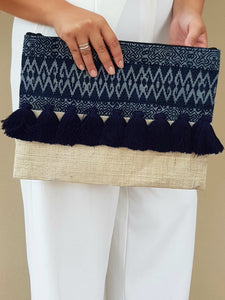 Navy Aztec Tassel Clutch